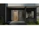 Close-up of townhome entrance featuring a contemporary glass and wood door, along with modern lighting at 1804 Pershing Rd, Raleigh, NC 27608