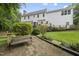 Spacious back yard with patio, garden beds, and a bench, perfect for relaxation at 2705 Vestry Way, Raleigh, NC 27613