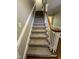 Carpeted stairs with white rails lead upstairs to the upper level of the home at 3110 Fieldstone Ln, Mebane, NC 27302