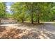 Exterior view of the detached garage and backyard area with mature trees at 462 Sullivan Rd, Selma, NC 27576