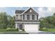 Two-story home with stone accents, a two-car garage, and a well-manicured lawn at 549 Morning Light Dr, Angier, NC 27501