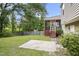 Spacious, shady backyard with screened porch, concrete pad, and wooden privacy fence at 6927 Beaverwood Dr Dr, Raleigh, NC 27616