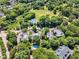 Aerial view featuring a tennis court, a green field, and the community pool at 700 Bishops Park Dr # 302, Raleigh, NC 27605