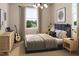 This is a bedroom with a large window, bed, nightstands, and a guitar at 1037 Zelkova Ln, Chapel Hill, NC 27517
