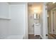 Clean bathroom with a tub-shower combo and a modern vanity at 107 Rencher St, Hillsborough, NC 27278