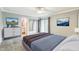 Bedroom with balcony access, ensuite bathroom, and TV. mounted above a white dresser at 127 Finley Forest Dr, Chapel Hill, NC 27517