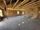 Open-concept living room with exposed wood framing showcasing the structure and concrete flooring at 136 Tuskeegee Dr, Smithfield, NC 27577