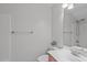 Bathroom featuring a toilet, sink, shower and a towel rack at 2003 Red Sage Ct, Apex, NC 27502
