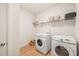 Convenient laundry room with modern appliances and storage shelves for easy organization at 2404 Azalea Dr, Durham, NC 27703