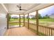 Screened porch with wood floors and views of the backyard and surrounding houses at 2617 Packhouse Rd, Zebulon, NC 27597