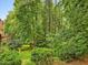 Backyard view with a lush green lawn, mature trees, and access to the home's decks at 3347 Ridgecrest Ct, Raleigh, NC 27607
