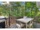 Outdoor dining on a spacious deck surrounded by lush greenery, perfect for enjoying meals outdoors at 3541 E Jameson Rd, Raleigh, NC 27604
