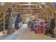 Unfinished attic for storage, complete with exposed beams, rafters, and utilities at 4001 Bostwyck Dr, Fuquay Varina, NC 27526