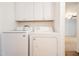 Bright laundry room with modern washer and dryer units, as well as plenty of cabinet space at 514 Pine Ridge Pl, Raleigh, NC 27609
