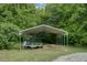 Metal carport with a trailer parked underneath, providing shelter and storage at 578 Jeffries Cross Rd, Burlington, NC 27217