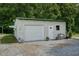 Detached garage with a white door, a convenient workspace, and neat landscaping at 578 Jeffries Cross Rd, Burlington, NC 27217