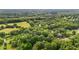 Aerial shot showcases a property surrounded by dense, verdant woodland, providing a secluded and peaceful environment at 1052 Hughes Trl, Elon, NC 27244