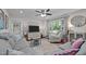 Bright living room with large window, ceiling fan, and comfortable seating area at 1052 Hughes Trl, Elon, NC 27244