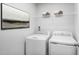 Functional laundry room with a washer, dryer, and shelving for organized storage at 1541 Ivy Meadow Ln, Zebulon, NC 27597