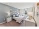 Cozy bedroom with a window seat, blue accent wall, and comfortable furnishings at 27 Cribbs Ln, Middlesex, NC 27557