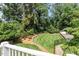 Expansive backyard featuring manicured lawn, mature trees, and a garden area, creating a private oasis at 2913 Anderson Dr, Raleigh, NC 27608