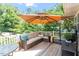 Relaxing outdoor deck with comfortable seating and large umbrella, perfect for entertaining or unwinding at 2913 Anderson Dr, Raleigh, NC 27608