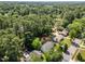 Overhead view of residential area with lush trees, swimming pools, and well-maintained homes at 3620 Arrowwood Dr, Raleigh, NC 27604