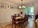 Inviting dining room with traditional furnishings, floral wallpaper, and sliding glass doors at 3620 Arrowwood Dr, Raleigh, NC 27604