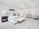 Elegant main bedroom features an upholstered bed, bench, tray ceiling, and neutral walls at 514 Bonville Ct, Fuquay Varina, NC 27526