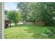 Well-maintained backyard with grass, garden bed, and wooden privacy fence at 5501 Southern Cross Ave, Raleigh, NC 27606
