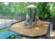 Community playground with colorful equipment and a picnic table, perfect for outdoor fun at 5501 Southern Cross Ave, Raleigh, NC 27606