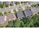 Neighborhood aerial view highlights homes with well-maintained yards and landscaping, set amongst mature trees at 1008 Justice Walk Ave, Morrisville, NC 27560
