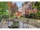 Landscaped backyard offers a stone firepit and comfortable seating, perfect for entertaining at 1008 Justice Walk Ave, Morrisville, NC 27560
