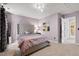 Serene bedroom with a comfortable bed, ambient lighting, and easy access to the hallway at 1008 Justice Walk Ave, Morrisville, NC 27560