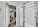 Bathroom boasts a glass-enclosed shower and access to a large walk-in closet at 1096 Aberlour Ln, Burlington, NC 27215