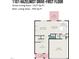 First floor floorplan showing the layout of the living room, kitchen, den, garage, and patios at 1101 Hazelmist Dr, Youngsville, NC 27596