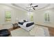 Spacious main bedroom with trey ceilings, plantation shutters, and hardwood floors at 1211 New Grissom Way, Wake Forest, NC 27587