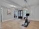 The front foyer has an adjacent home gym, modern lighting, and views into the office at 14 Duck Bill Trl, Pittsboro, NC 27312