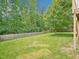 Large, grassy backyard with a wooden fence and mature trees providing privacy and shade at 2317 Colony Woods Dr, Apex, NC 27523