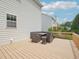 Outdoor deck with a dining table and wicker seating, perfect for relaxation or entertaining at 2317 Colony Woods Dr, Apex, NC 27523