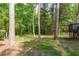 Secluded backyard with mature trees, providing ample shade and a peaceful setting at 3 Haggis Ct, Durham, NC 27705