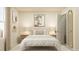 Calm bedroom showcasing a bed with pillows, nightstands, lamps, art and mirror at 43 Regal Gardens Ct, Angier, NC 27501