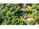 An aerial view of property lines, house, pool and outbuildings surrounded by trees at 4701 Governor Hunt St, Efland, NC 27243