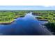 This is an aerial view of a wide river surrounded by a dense forest under a blue sky at 4701 Governor Hunt St, Efland, NC 27243