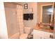 Clean bathroom with a shower and tub combination, toilet, and vanity with sink at 474 Ashpole Trl, Clayton, NC 27520