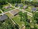 Aerial view showing privacy fenced backyard featuring mature trees, lush lawns at 7801 Charters End St, Willow Springs, NC 27592