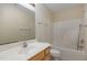 The bathroom features a vanity with storage and a shower-tub combo, providing functionality at 1031 Lake Moraine Pl, Raleigh, NC 27607