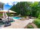 Backyard including inground pool, lounge seating, and grilling area at 113 Hidden Bluff Dr, Chapel Hill, NC 27517