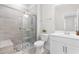 Modern bathroom with a glass-enclosed shower, a stylish vanity, and contemporary fixtures at 113 Hidden Bluff Dr, Chapel Hill, NC 27517