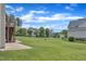 Spacious backyard featuring a well-manicured lawn and the rear of neighboring homes at 208 Bridle Boast Rd, Cary, NC 27519